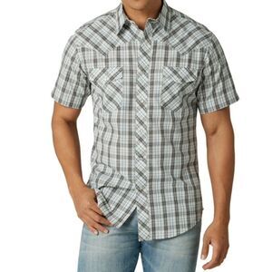 Wrangler Men's Short Sleeve Pearl Button Plaid Western Work Shirt | Sz 2XL